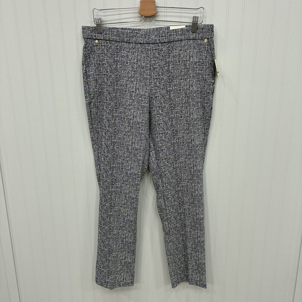 Anne Klein Women's Pants Large Navy Blue Pull On Slim Ankle Tweed Stretch NWT